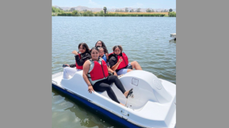 Pedal boats are a popular attraction on the lake at Prado Regional Park.